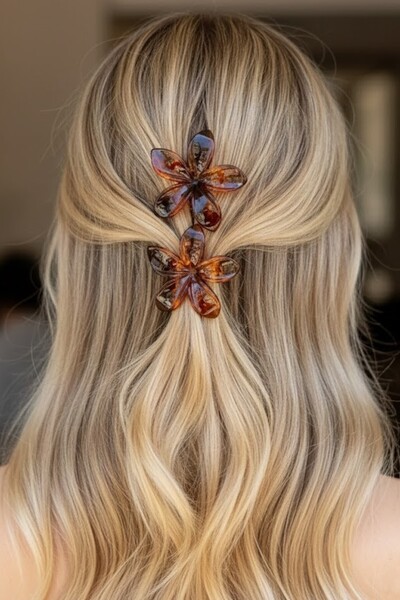 CAŞ DEKORASYON Set of 2 Brown Lotus Hairpins