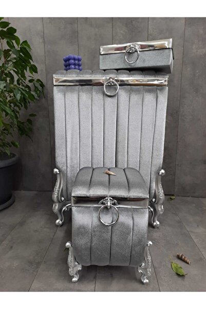 Zoe Home 3’lü Kadife Çizgili Kirli Çamaşır Sepeti Seti