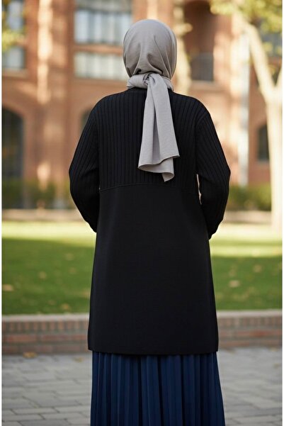 YusGos Women's Hijab Button Detailed Pocket Pearl Double Pocket Mother Cardigan