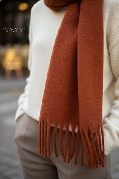 novon Eșarfă premium cu franjuri, cu textura de lână, cu ciucuri Klein Soft Touch (195 x 45 cm)