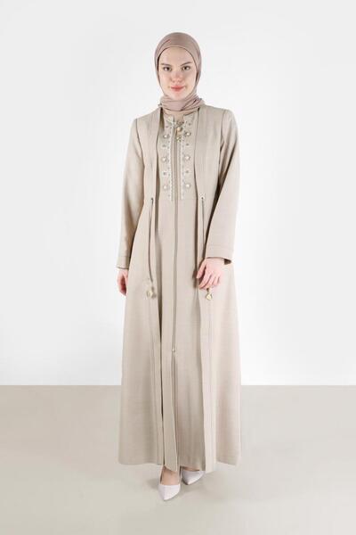 Alvina NAKIŞ DETAYLI BELDEN BAĞLAMALI FERMUARLI PARDESÜ 10485