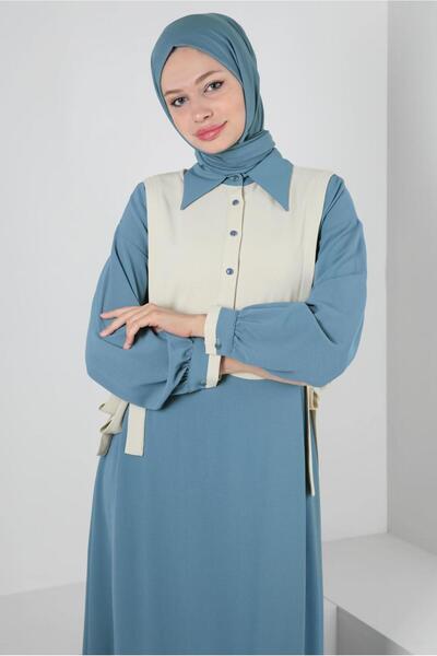 Alvina فستان ثنائي اللون مع تفاصيل ربطة جانبية 43936