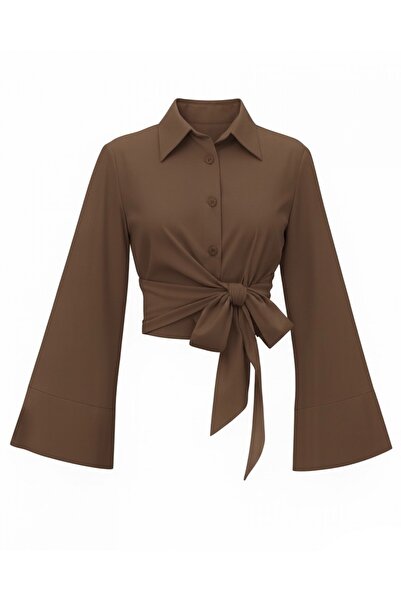 Modamorfo Side Tie Spanish Cuff Shirt - Brown