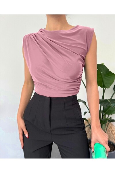 Modamorfo Μπλούζα με λαιμόκοψη με μηδενικό μανίκι - Πούδρα