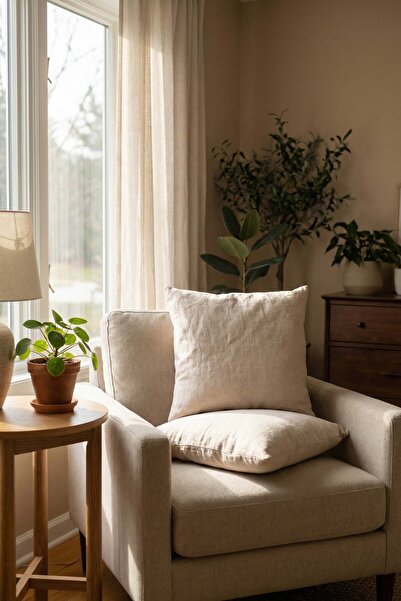 JOJOMIA Lona 2'li Keten Kırlent Kılıfı Düğmeli 40x40 Natural