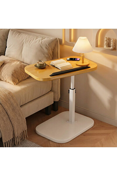 Aralifes طاولة جانبية، طاولة نهائية، طاولة على شكل حرف C قابلة لتعديل الارتفاع، صواني تلفزيون دوارة 360 درجة مع فواصل