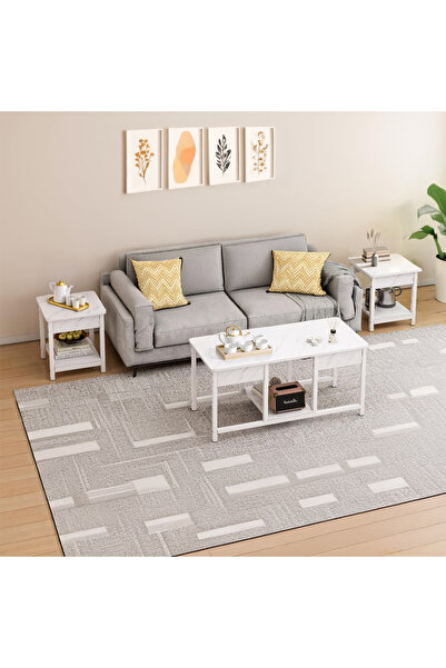 AGD 3-piece stackable nesting coffee tables, TV & living room side tables - white marble