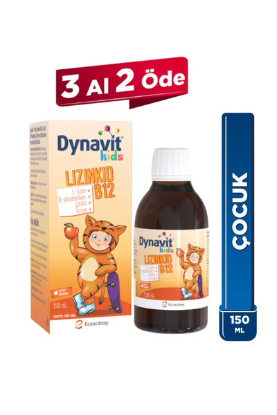 Dynavit Kids Lizinkid-B12 Syrup 150ml - Mealtime – Children's L-Lysine Amino Acid Support, Vitamin B, Chromium, Zinc