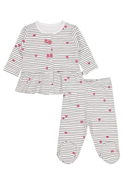 Civil Baby Striped Heart Embroidered 1-9 Months Pajama Set - Ecru 6-9 Months