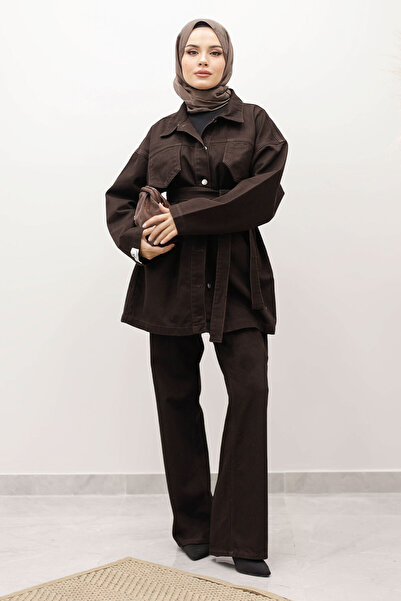 Tesettür Dünyası Σετ τζιν με ζώνη TSD250231 Bitter Brown