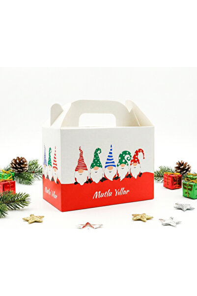 repro design 10x14 cm Kırmızı Yılbaşı Hediye Kutusu – Mutlu Yıllar Happy New Year Baskılı 1 Adet