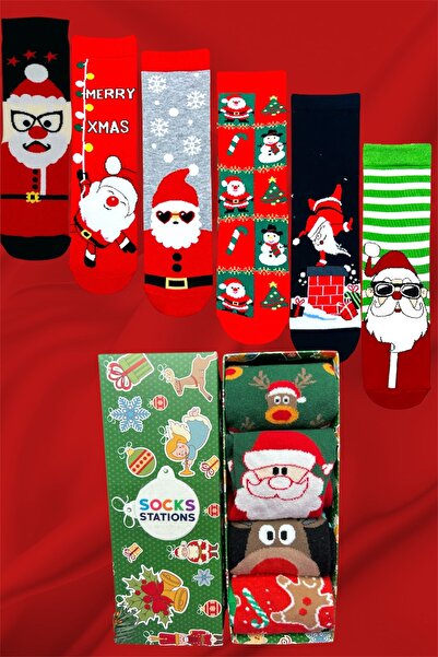 Socks Stations Πακέτο 4 χριστουγεννιάτικων δώρων Πρωτοχρονιάτικες κάλτσες Πρωτοχρονιάτικες κάλτσες με σχέδια Πολύχρωμες κάλτσες Γυναικείες και ανδρικές κάλτσες