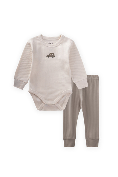 Cigit Araba Nakışli Zıbın Takım 0-3 Yaş Açık Bej