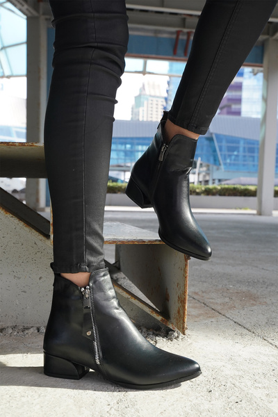 Marjin Γυναικείες μπότες με τακούνι & μποτάκια με μυτερή μύτη με φερμουάρ καθημερινά κλασικά μποτάκια Avore Μαύρο