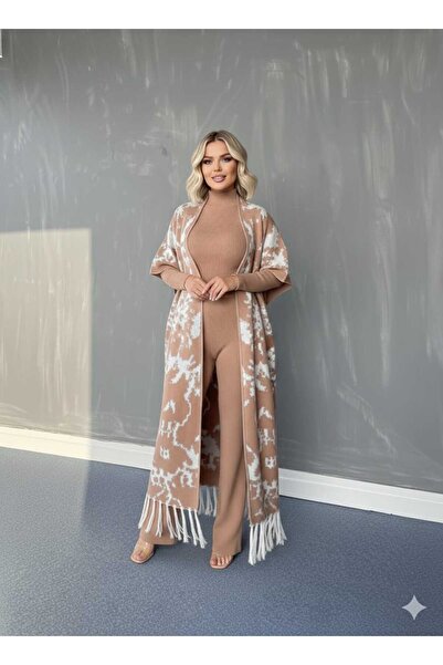 newmisal طقم تريكو بتفاصيل بونشو من الزجاج المكسور