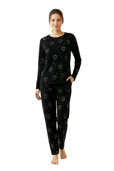 BAMBUTKİDS موسمي طقم بيجامة نسائية من جلد الغزال بأكمام طويلة - بيجامة نسائية...