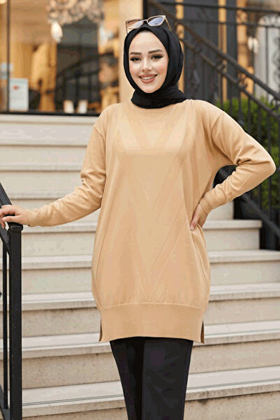 N.S NEVA STYLE Πλεκτό πουλόβερ με σχέδιο μπισκότο Hijab 17211BS