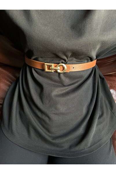 LİA KEMER Curea cu cataramă aurie pentru femei cu model de inel încorporat Sp...