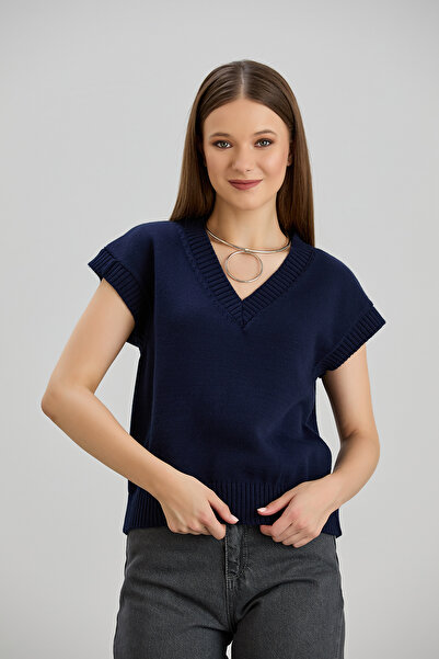 Sortie Дамски пуловер с редовна кройка и средна дължина в тъмносин цвят