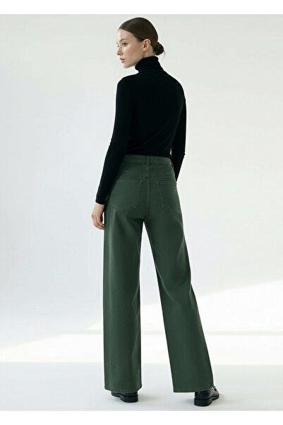 Exquise High Waist Pocketed Woven Green Pants