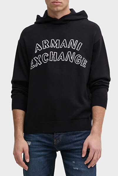 Armani Exchange Ανδρικά φούτερ με κουκούλα με λογότυπο βαμβακερό μείγμα κανονικής εφαρμογής - ΠΟΥΛΟΒΕΡ 6DZM2Y ZM4NZ 1
