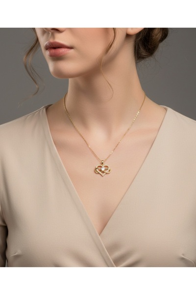 stainless steell قلادة من الفولاذ باللون الذهبي على شكل إنفينيتي/قلب