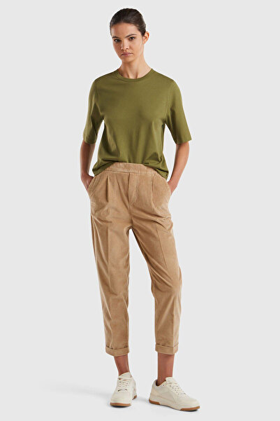 United Colors of Benetton Brown Velvet Trousers - Elastic Waist