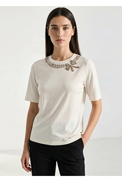 Exquise Tricou cu mânecă scurtă cu guler brodat Ö din material subțire Regular