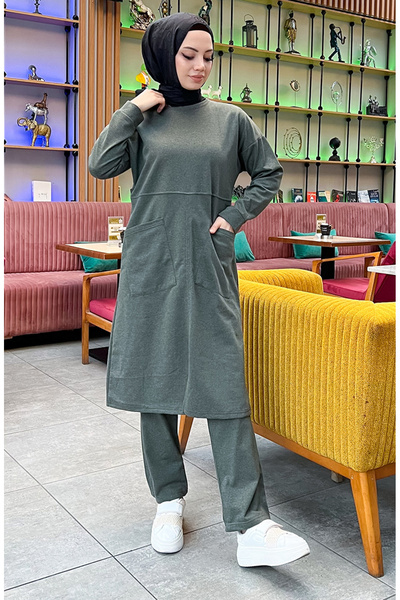 sefamerve Σετ αθλητικής φόρμας με δύο τσέπες 03067-05 Χακί