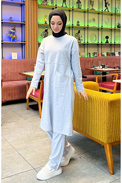 sefamerve Σετ αθλητικής φόρμας με δύο τσέπες με κορδόνια 03067-02 Γκρι