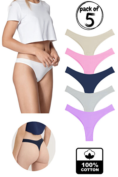 Yohannes Club Women'S, Cotton Basic Thong String Panties, 5-Pack, Colorful Thong Set