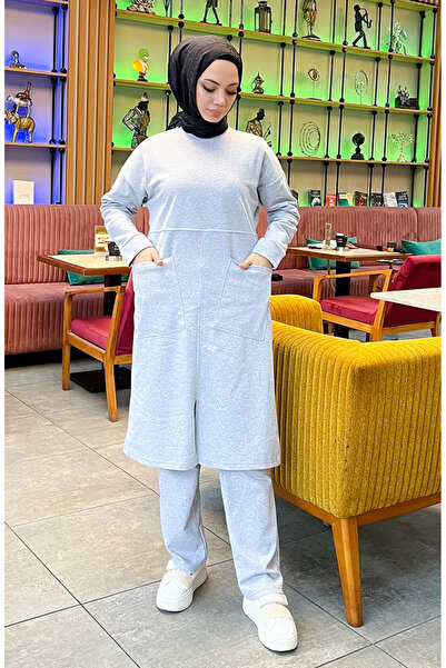 sefamerve Σετ αθλητικής φόρμας με δύο τσέπες με κορδόνια 03067-02 Γκρι