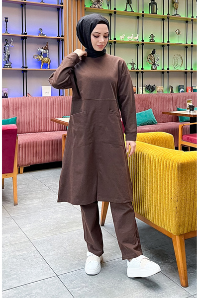 sefamerve Σετ αθλητικής φόρμας με δύο τσέπες 03067-04 Καφέ