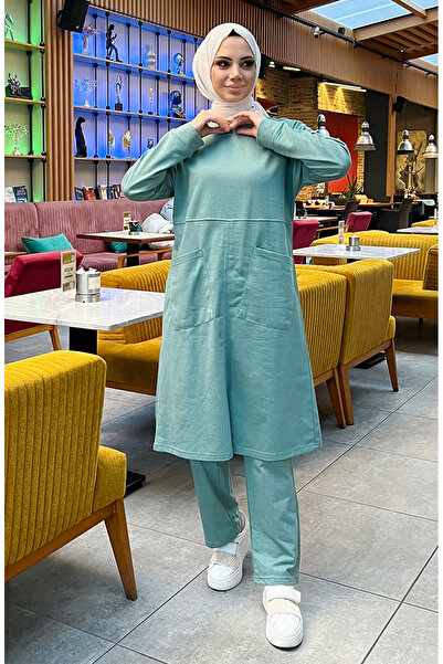 sefamerve Σετ αθλητικής φόρμας με δύο τσέπες με κορδόνια 03067-10 Çağla Yeşil