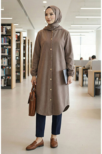 sefamerve Front buttoned Hooded stamp cap 0188-03 mink