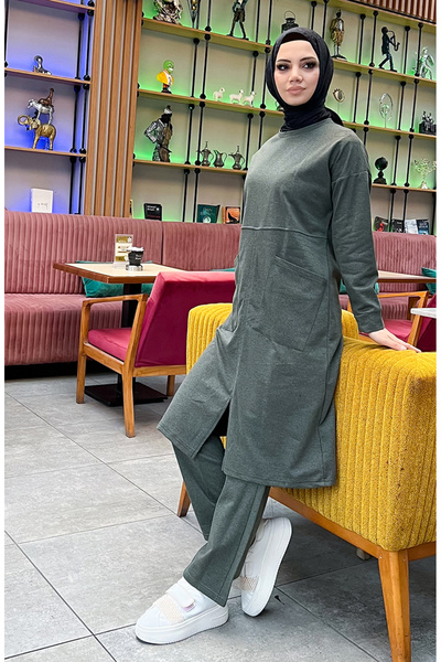 sefamerve Σετ αθλητικής φόρμας με δύο τσέπες 03067-05 Χακί