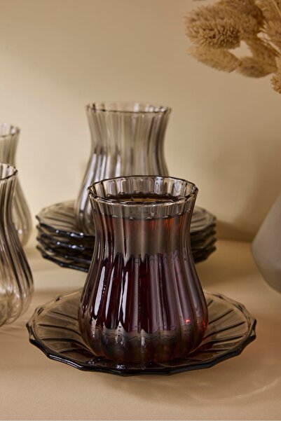 Perotti Harmancık Smoked 12 Piece Glass Tea Set 170 ml