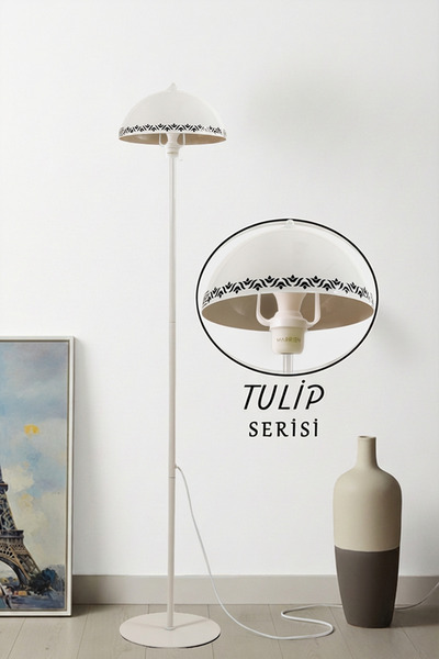 Marrien Luna Tulip Tek Ayaklı Beyaz Modern Metal Lambader | Oturma Odası & Yatak Odası & Salon Lambası