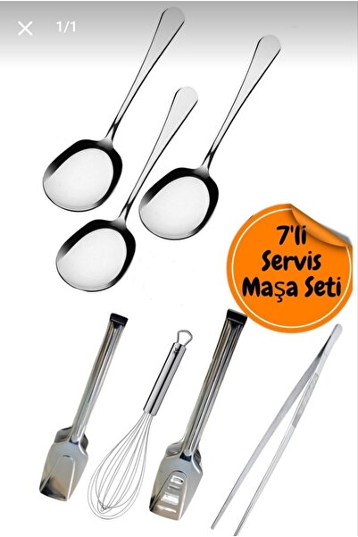 Assess Store 7li Paslanmaz Çelik servis kaşık cımbız maşa pasta makarna salat...