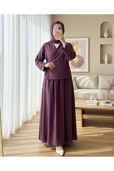 Modamorfo بدلة كتان مع تنورة جانبية - كرز