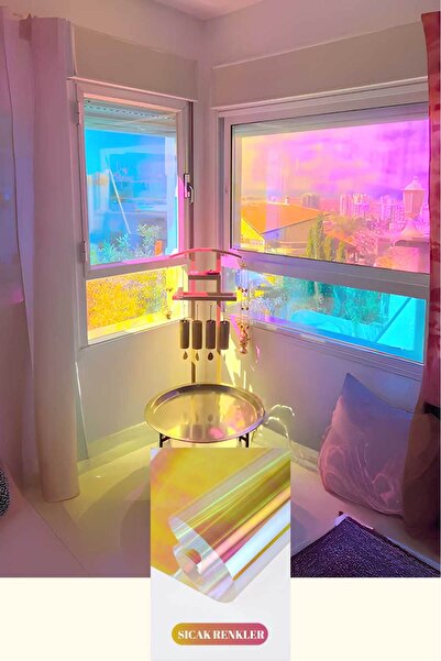 Buka Shops Holografik Dekoratif Pencere Filmi - Gökkuşağı Renkli - Aynalı Gizlilik ve Güneş Koruyucu