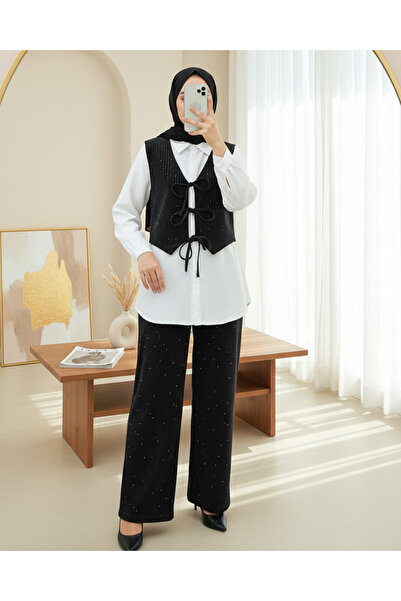 Modamorfo Tie-Front Vest Trousers Velvet Suit - Anthracite