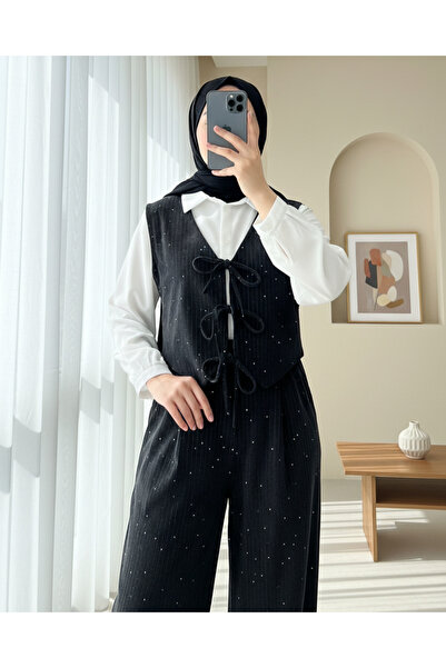 Modamorfo Tie-Front Vest Trousers Velvet Suit - Anthracite