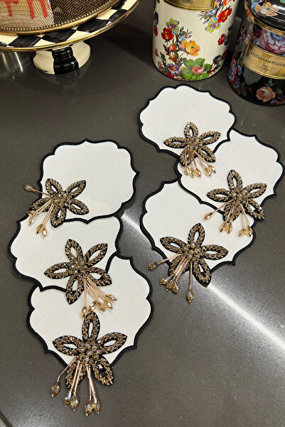 bibashka Siyah gold lotus çiçek 6lı Kokteyl Peçete