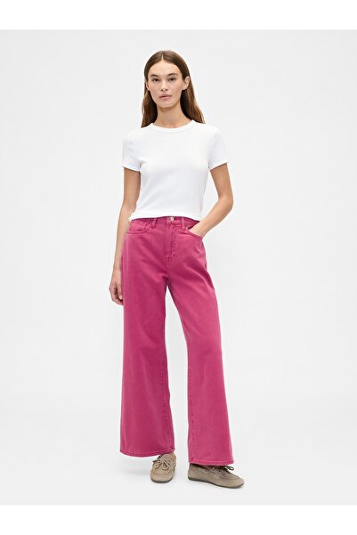 GAP Kadın Pembe High Rise Wide-Leg Jean Pantolon