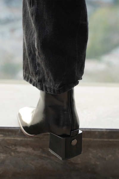 Marjin Γυναικείες μπότες με τακούνι & μποτάκι με Ξύλινο σχέδιο Τακούνι με φερμουάρ Daily Classic Μπότες Noyes μαύρο