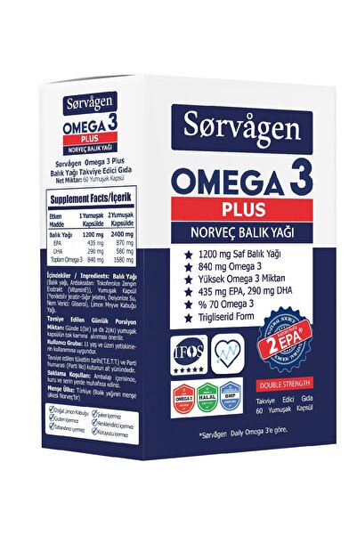 Sorvagen Omega 3 Plus Saf Norveç Balık Yağı, 60 Kapsül, 1200mg