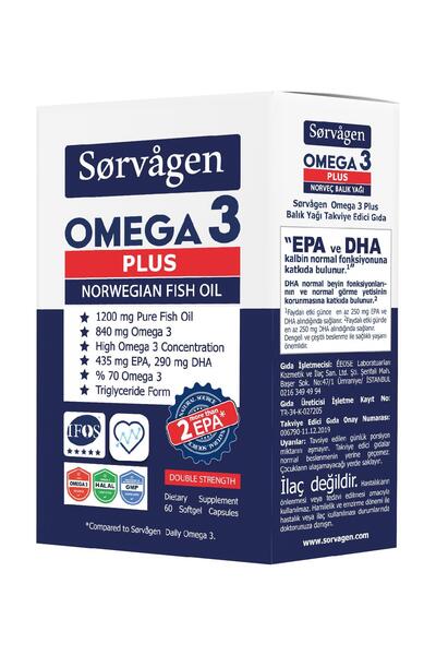 Sorvagen Omega 3 Plus Saf Norveç Balık Yağı, 60 Kapsül, 1200mg