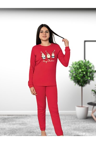YusGos Santa Claus Printed Cotton Girls' New Year Family Pajamas Set Red 5-6 Years Old