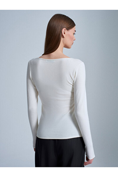 Dilvin 10842 Pulover din amestec de cașmir cu decolteu în V-Ecru